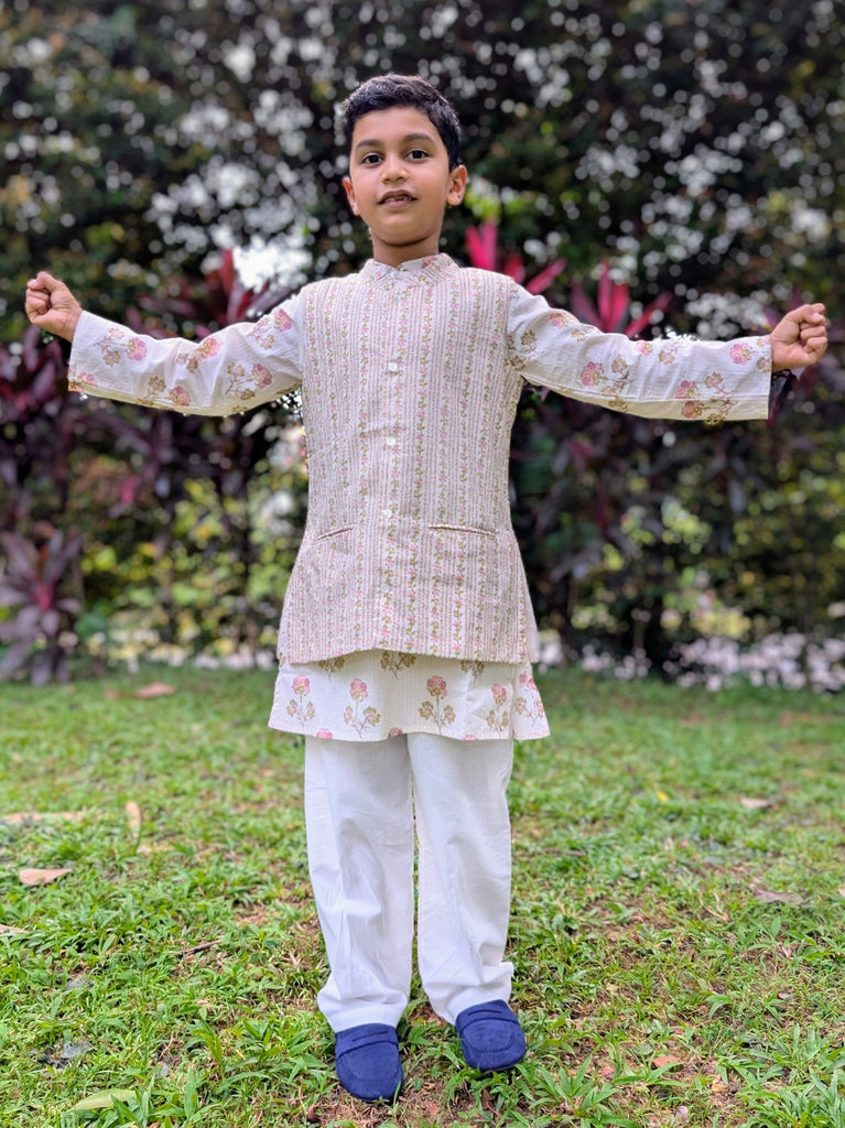 Pink Bloom Kurta Pajama Jacket Set