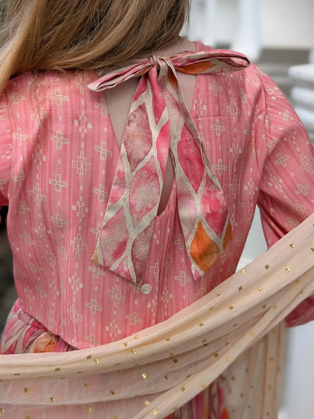 Rooh Pink Girls Lehenga Choli Set with Dupatta in Muslin Cotton Nimbu