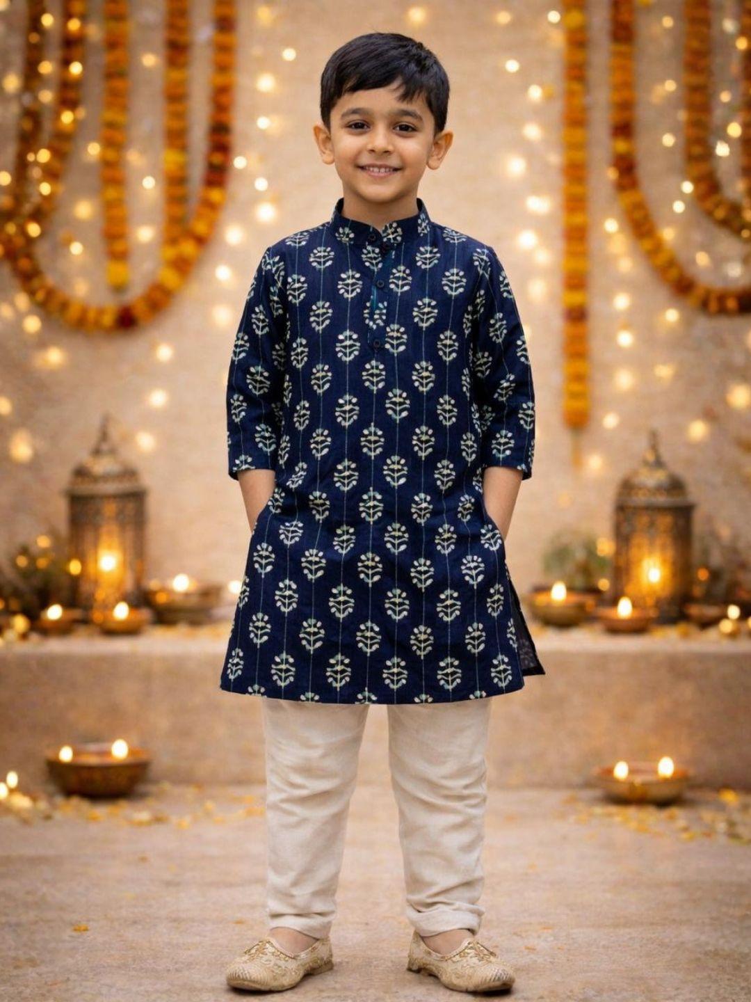 Nimbu Saaj Floral Indigo Kurta Pajama