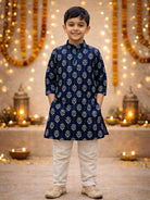 Nimbu Saaj Floral Indigo Kurta Pajama