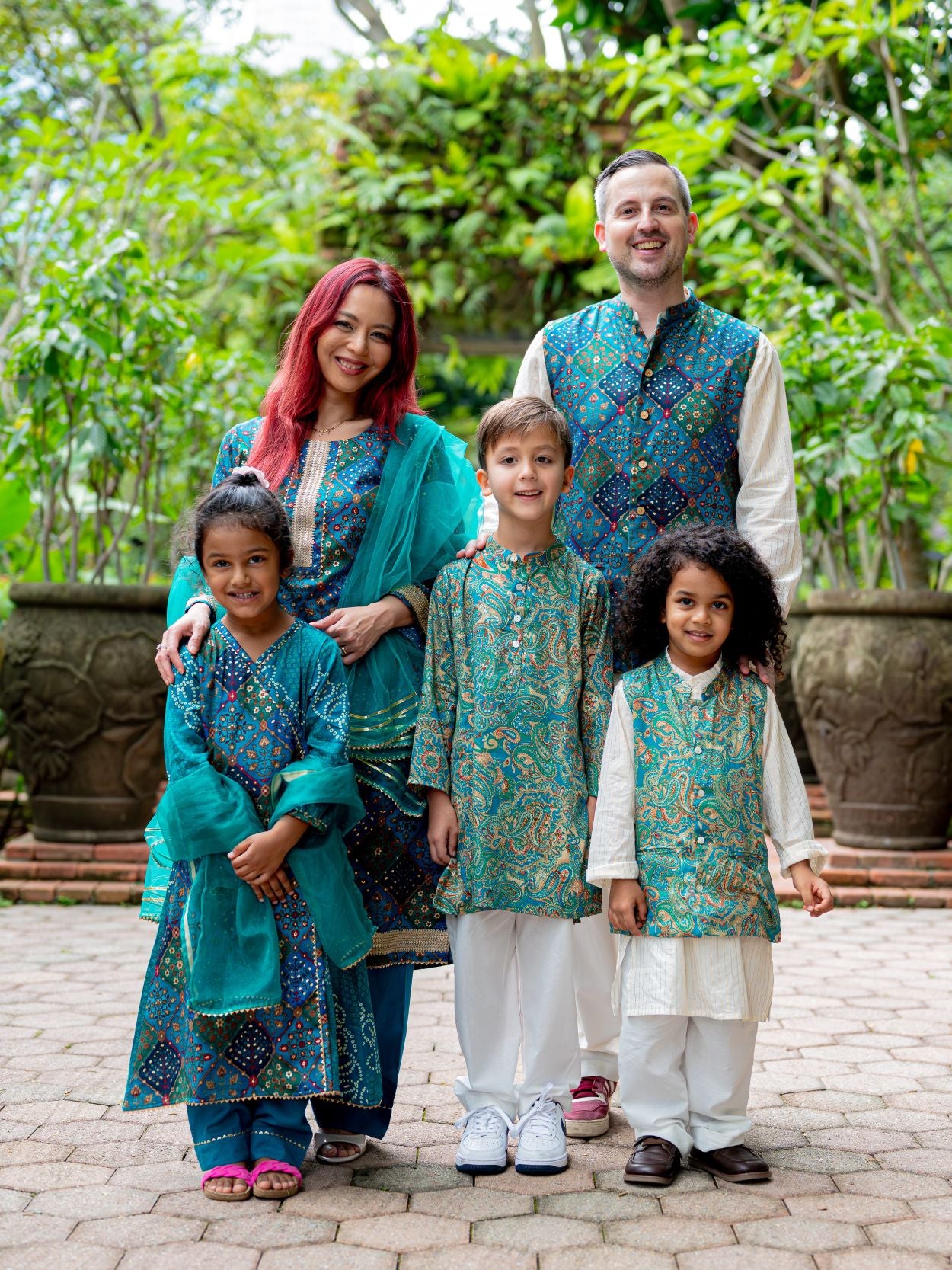 Children dressed in matching Nazara Girl Lehenga and Nazara Boys Kurta Dhoti – perfect festive outfits for Ganesh Chaturthi 2025 in Singapore.