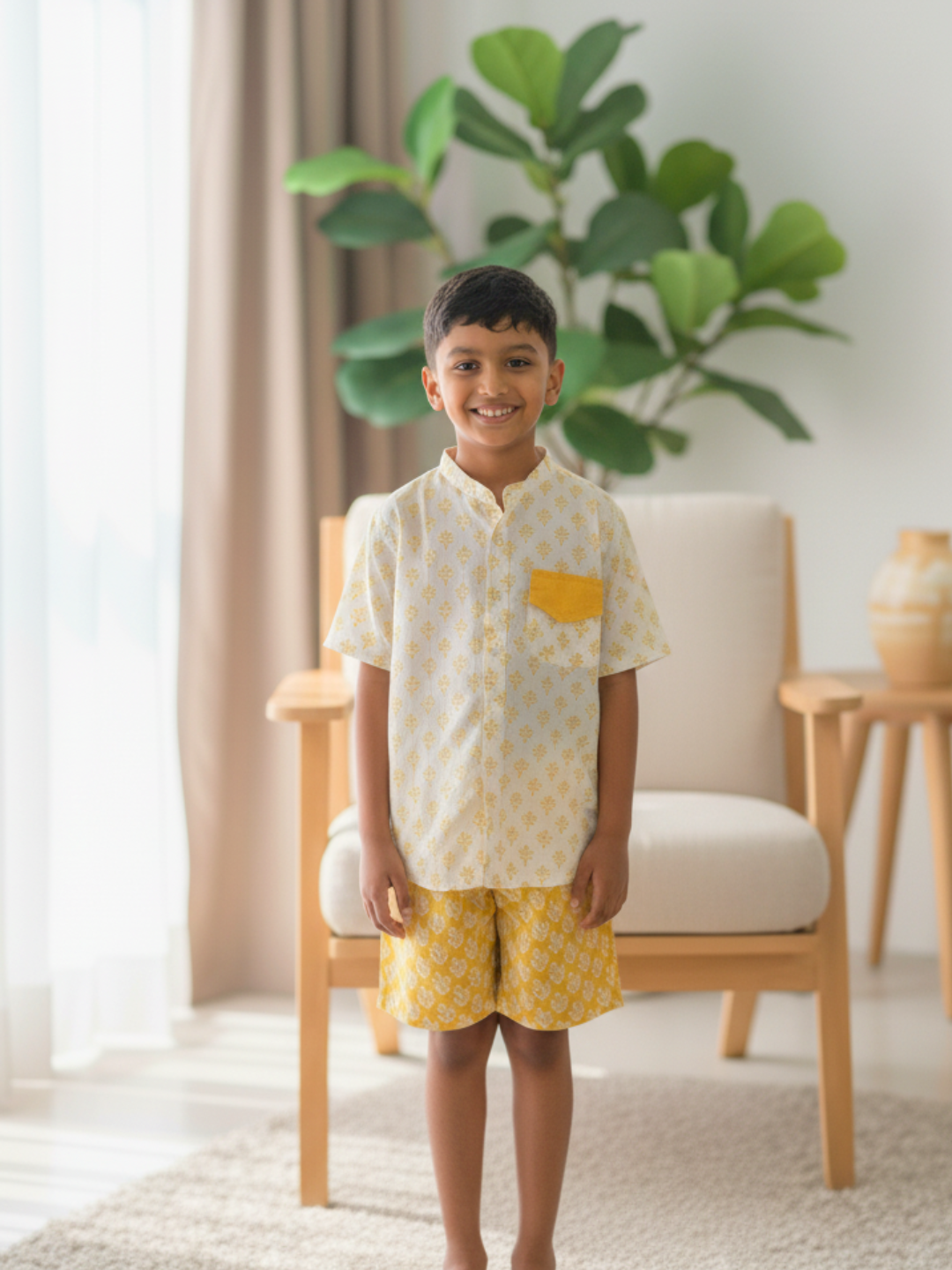 Soft Breeze Unisex Cotton Shirt and short set Nimbu