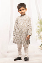 Boys Grey Printed Floral Bundi Kurta Set