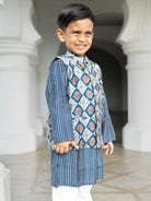 Tara Blue Boys Kurta Pajama Jacket in Muslin Cotton Nimbu
