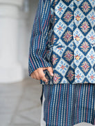 Tara Blue Boys Kurta Pajama Jacket in Muslin Cotton Nimbu