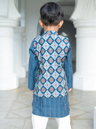Tara Blue Boys Kurta Pajama Jacket in Muslin Cotton Nimbu