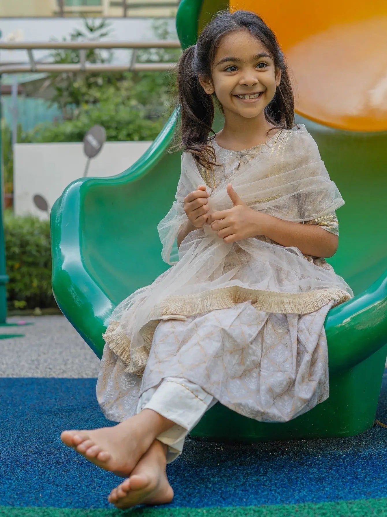 Elegant Gotta Anarkali with Matching Salwar & Net Chunni - Nimbu Kids