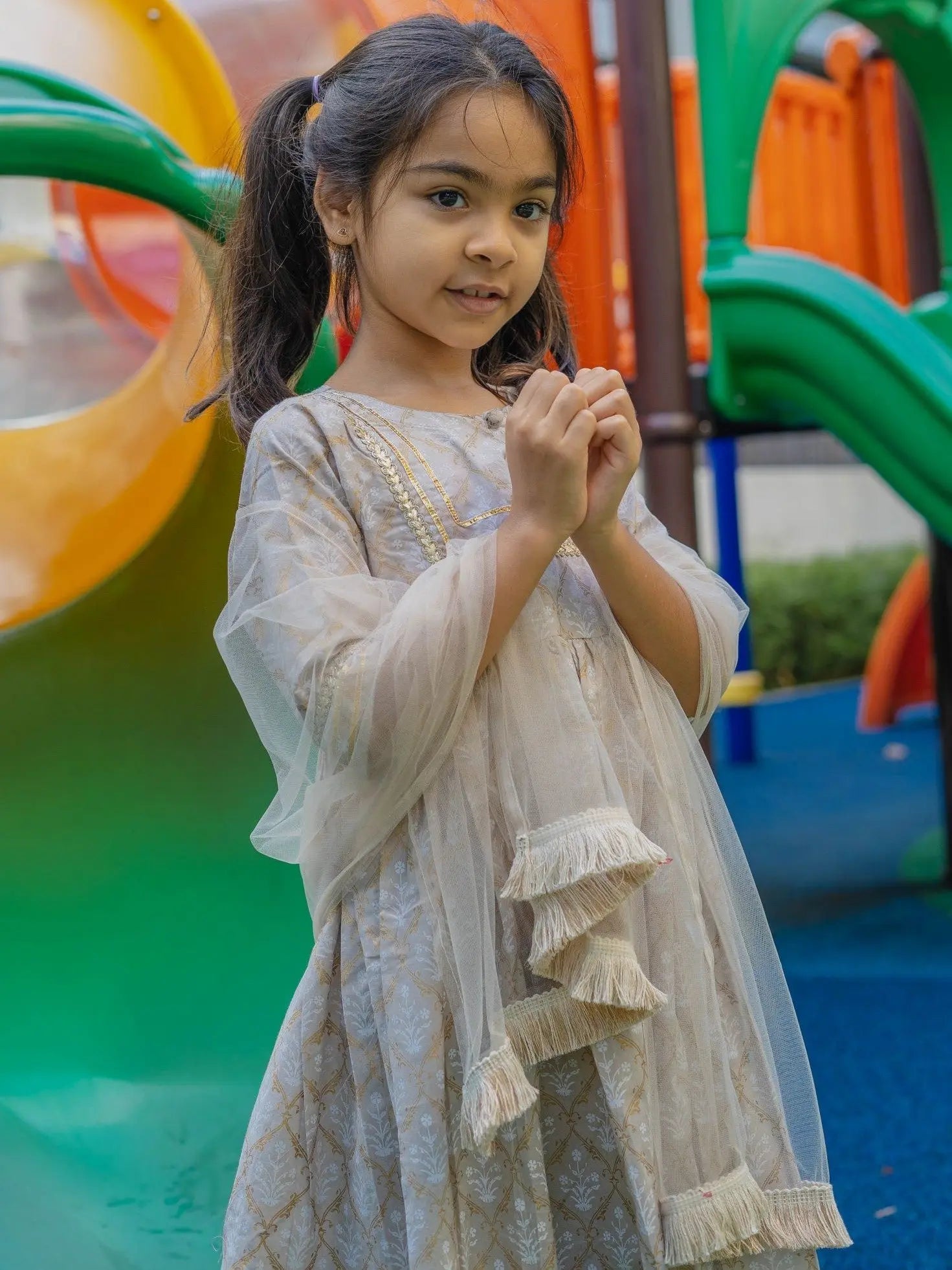 Elegant Gotta Anarkali with Matching Salwar & Net Chunni - Nimbu Kids