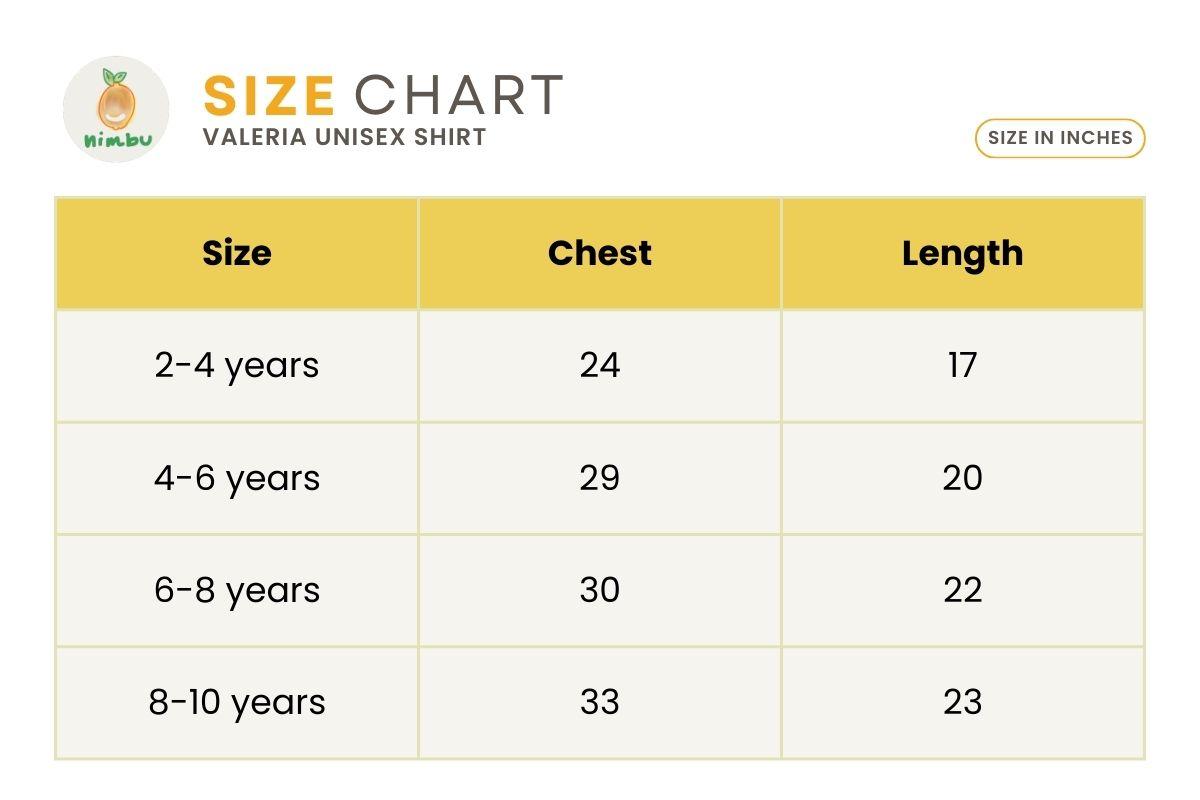 Size guide for Valeria Beige Kids Shirt in Flex Cotton