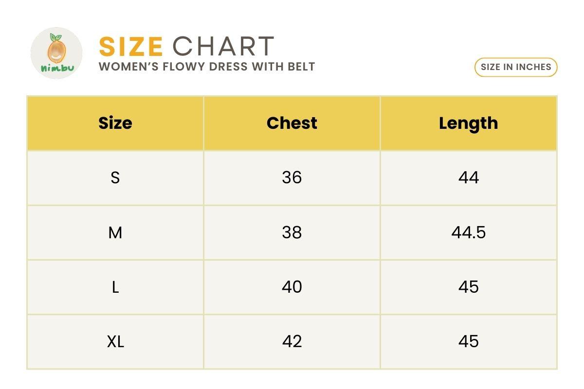 Size guide for Elena Women’s Flowy Dress in Spring Garden