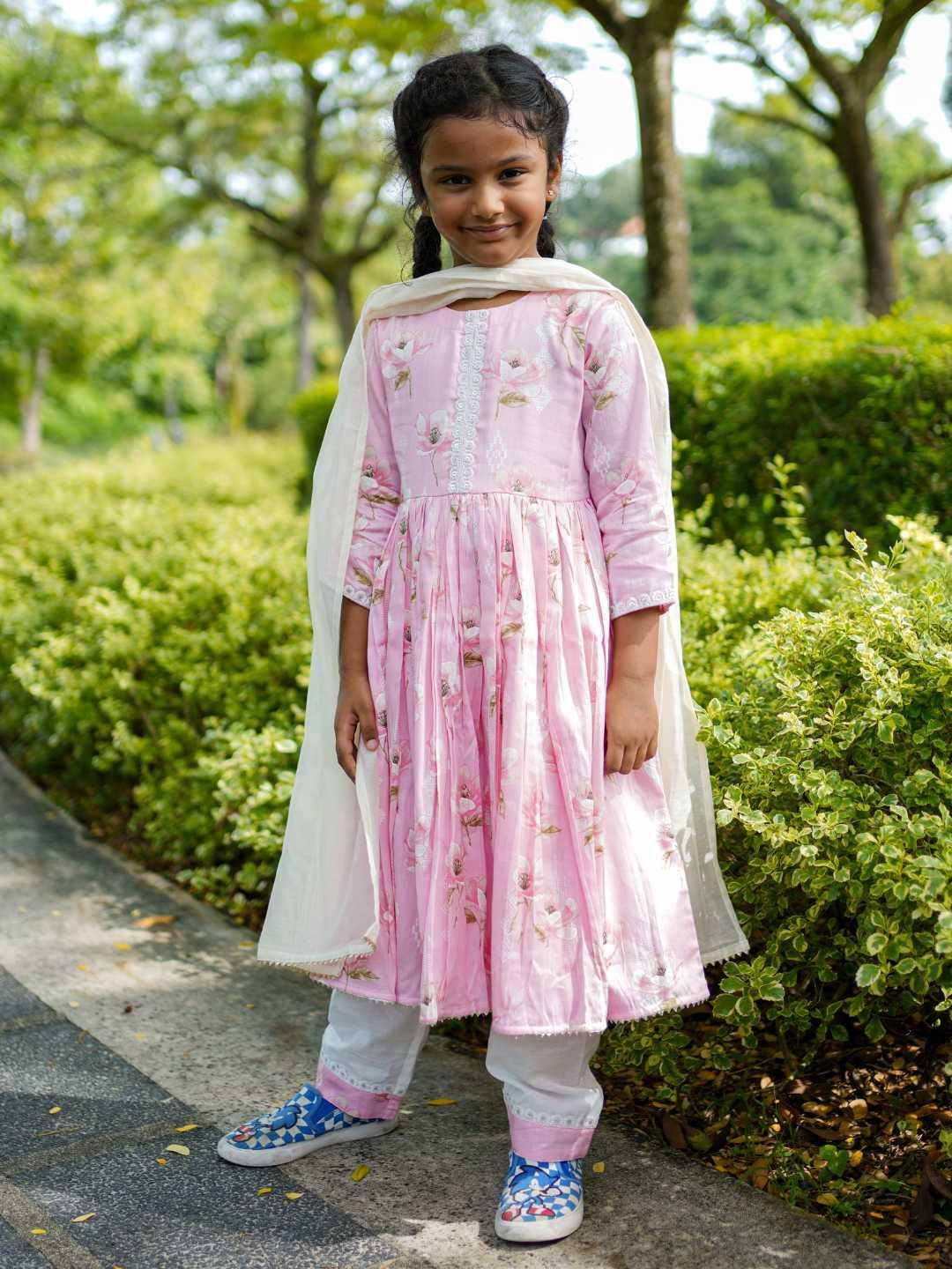 Zarina Pink Girls Cotton Anarkali