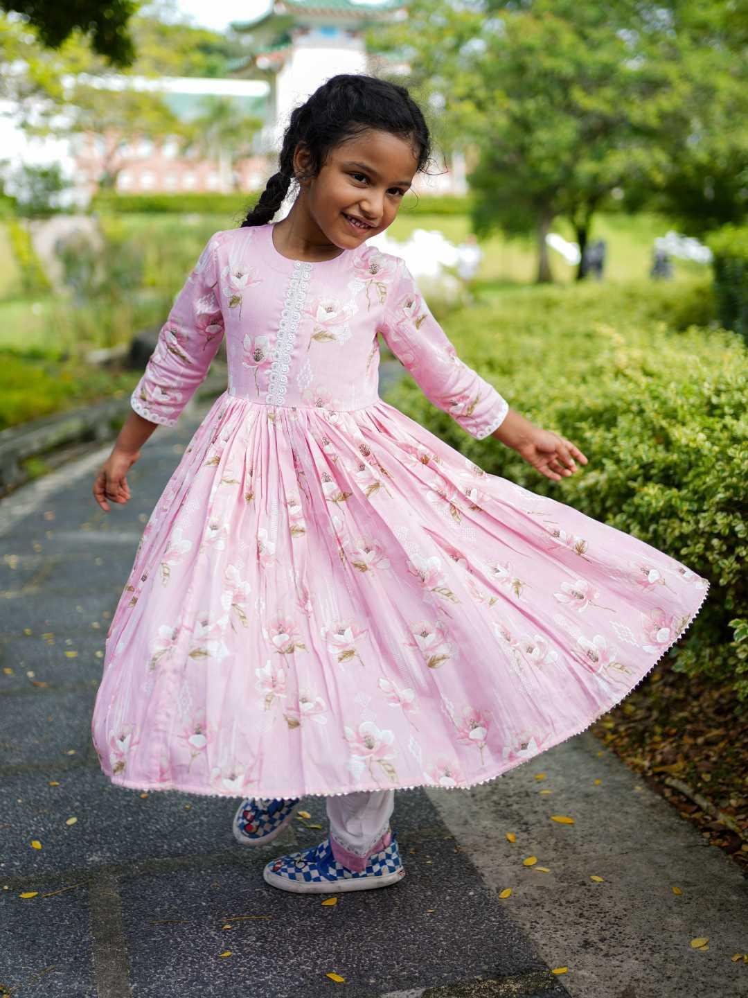 Zarina Pink Girls Cotton Anarkali