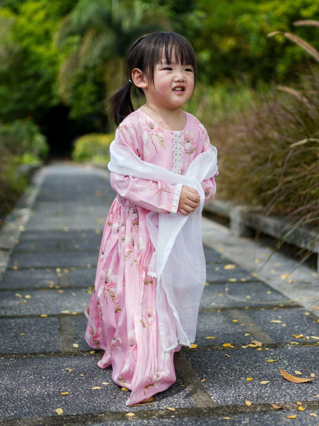 Zarina Pink Girls Anarkali in Cotton