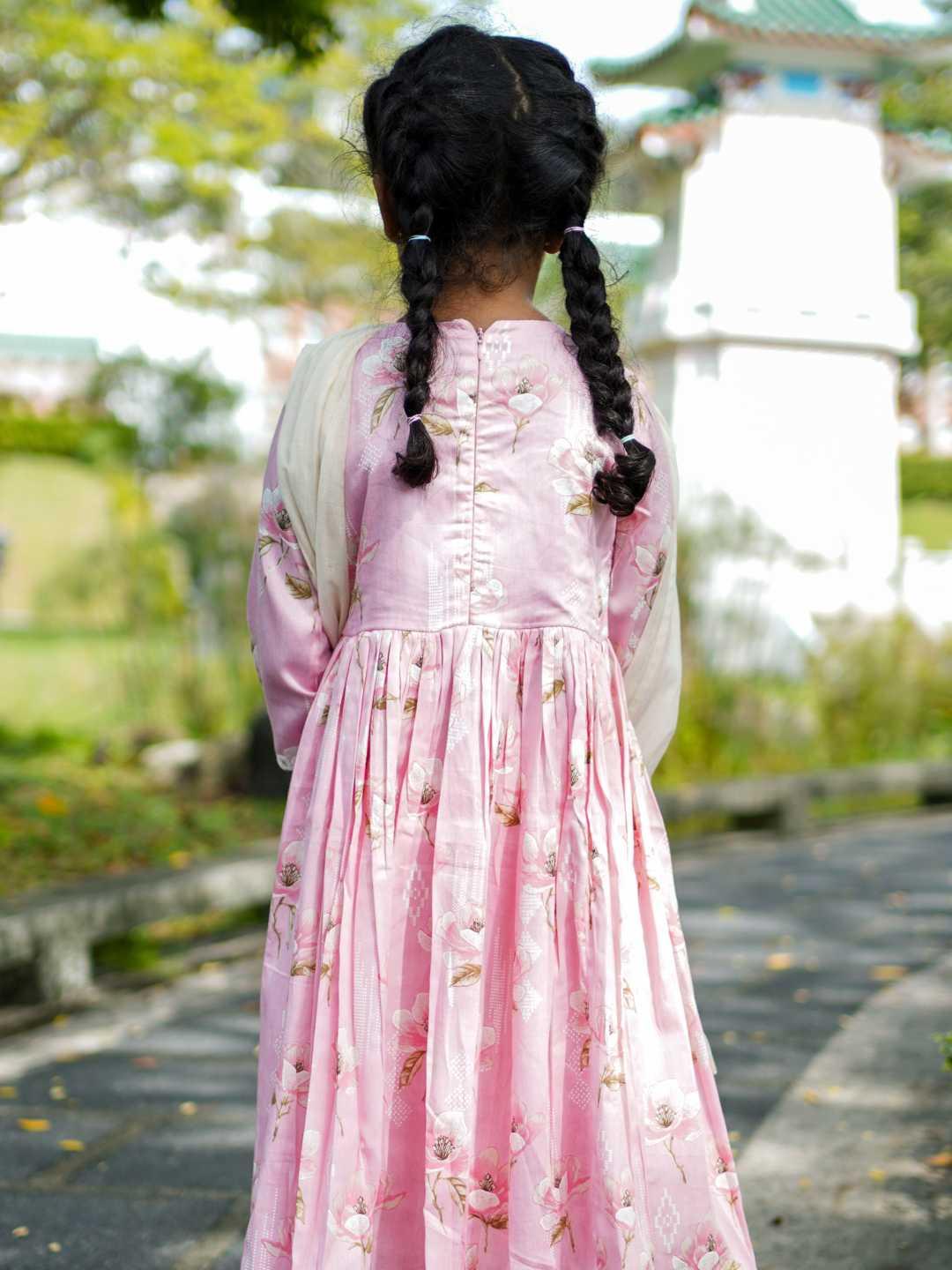 Zarina Pink Girls Cotton Anarkali