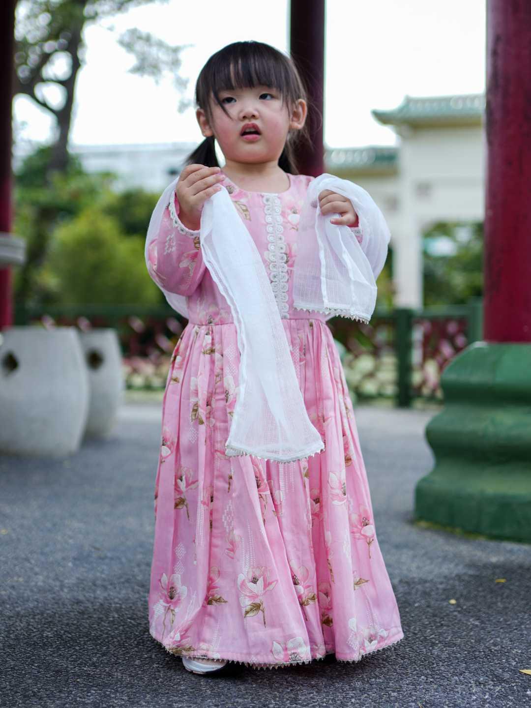 Zarina Pink Girls Anarkali in Cotton