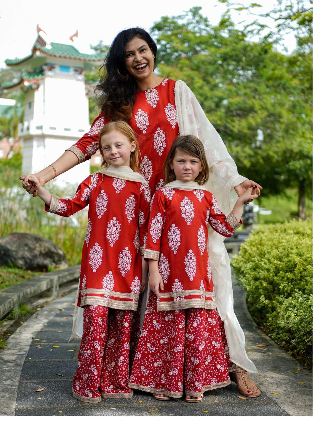 Zeena Red Girls Palazzo Kurta Set in Cotton