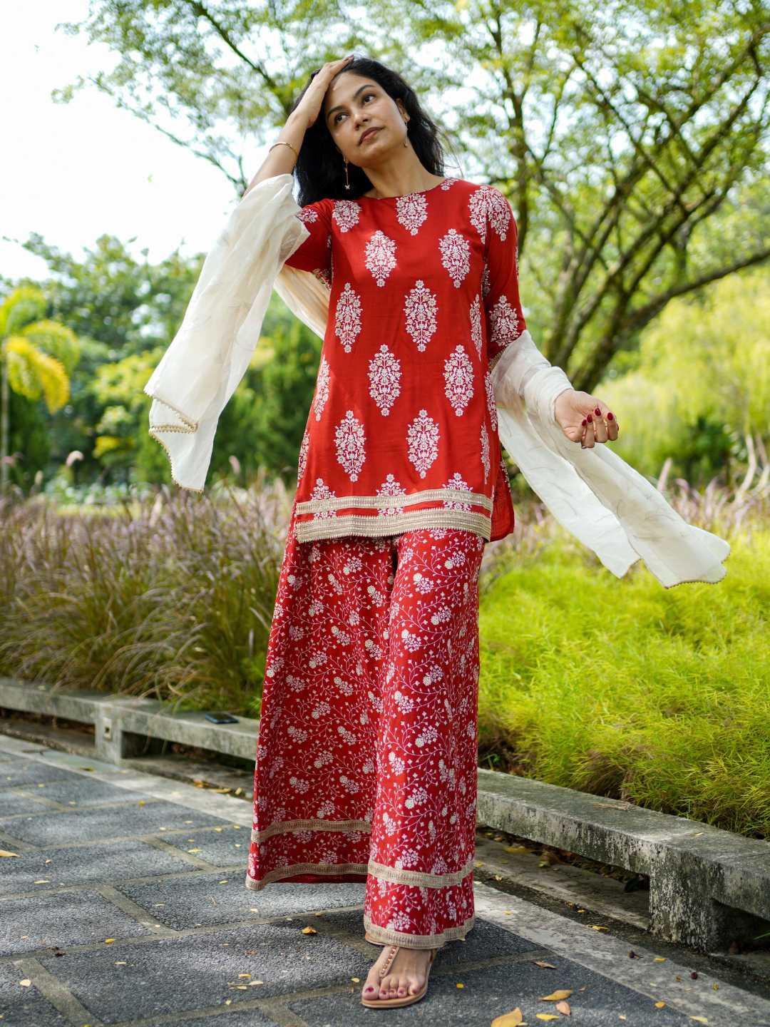 Zeena Red Women Palazzo Kurta Set