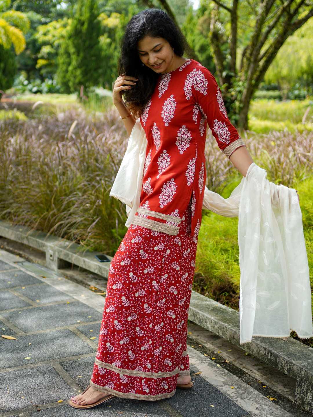 Zeena Red Women Palazzo Kurta Set