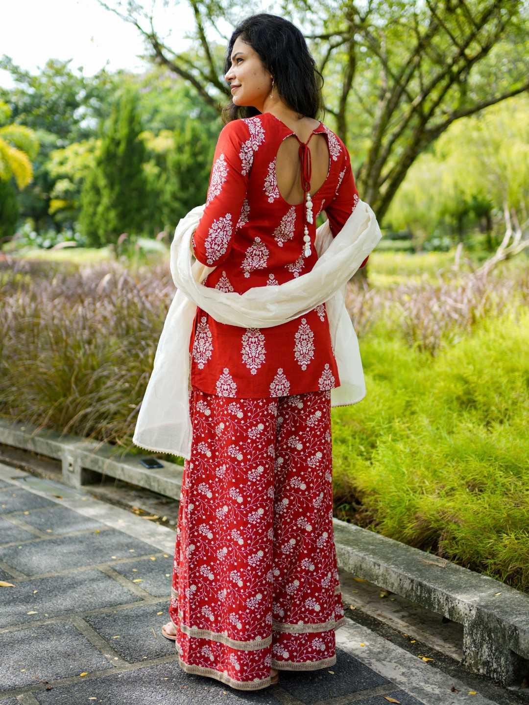 Zeena Red Women Palazzo Kurta Set