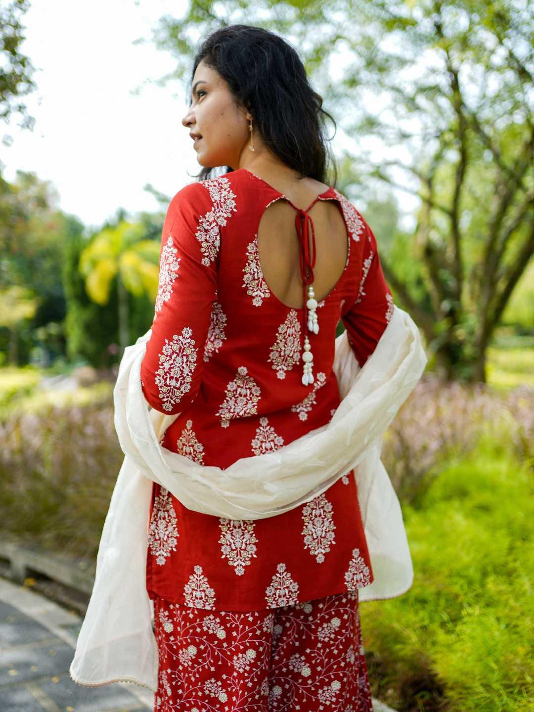 Zeena Red Women Palazzo Kurta Set