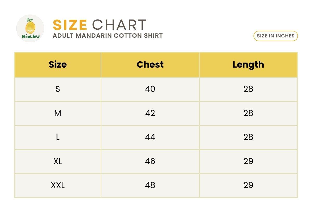 Size guide for Ruby Blossom Adults Unisex Cotton Shirt in Red Floral