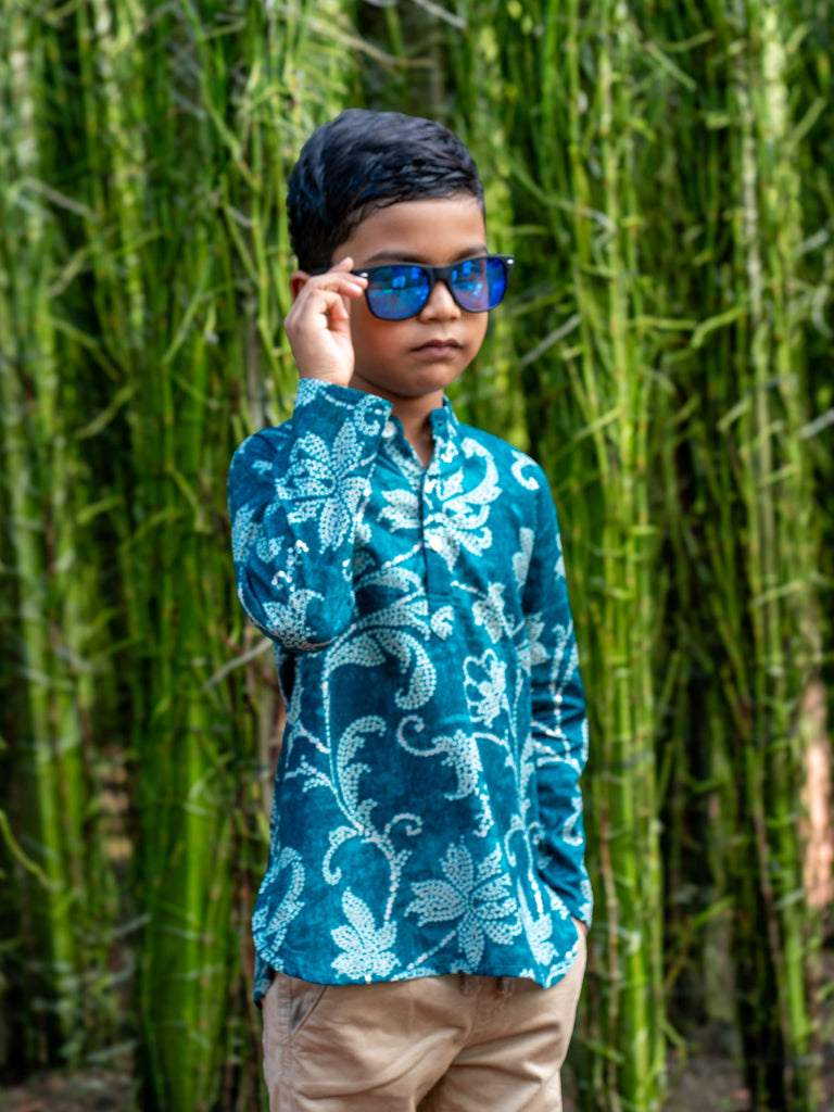 Alia Boys' Short Kurta in Green & Gold