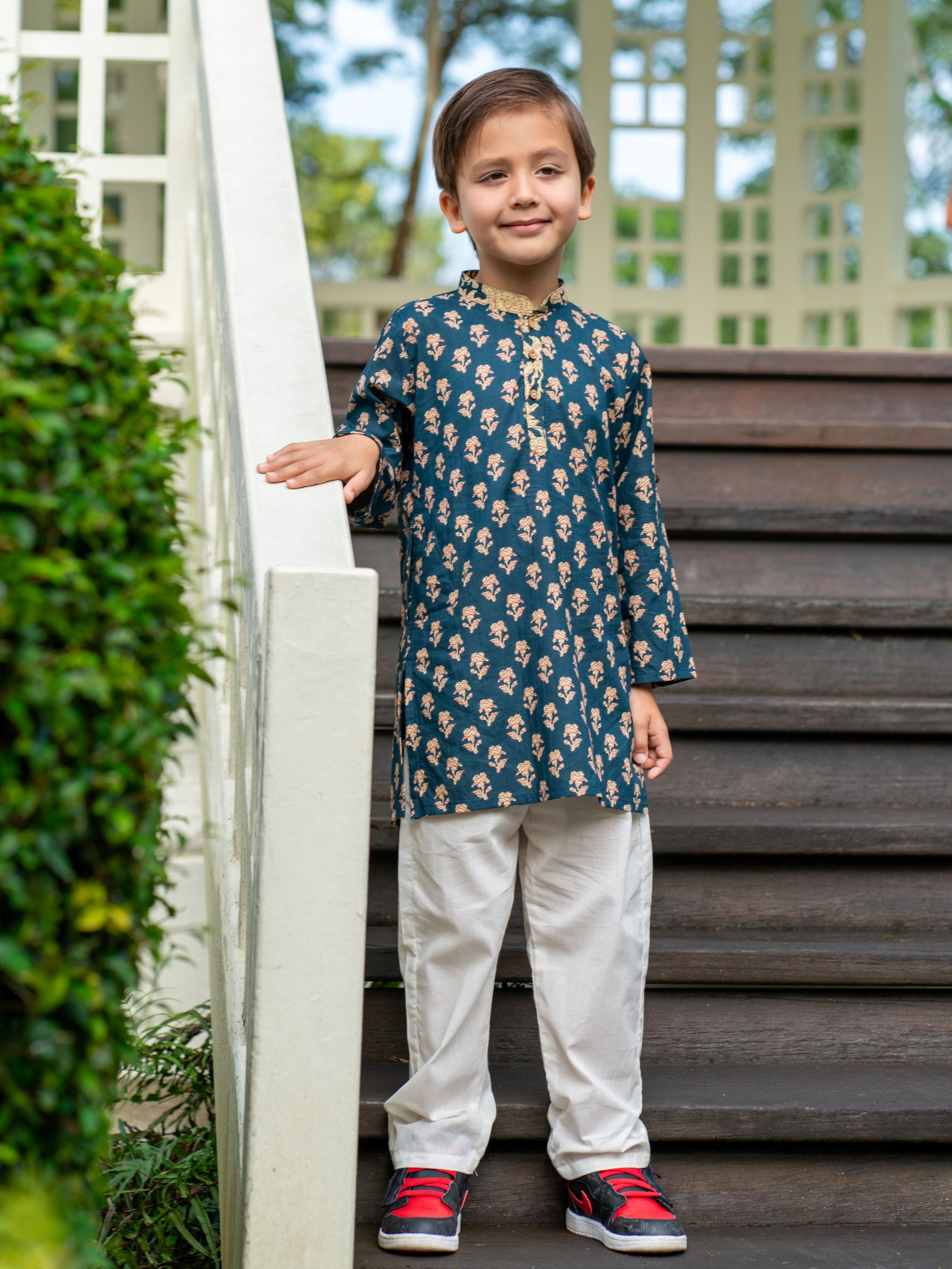 Boys Blue Kurta Pajama Set in Soft Cotton - Ansh