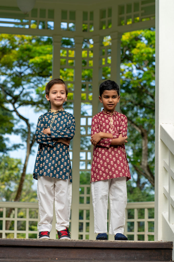 Boys Blue Kurta Pajama Set in Soft Cotton - Ansh