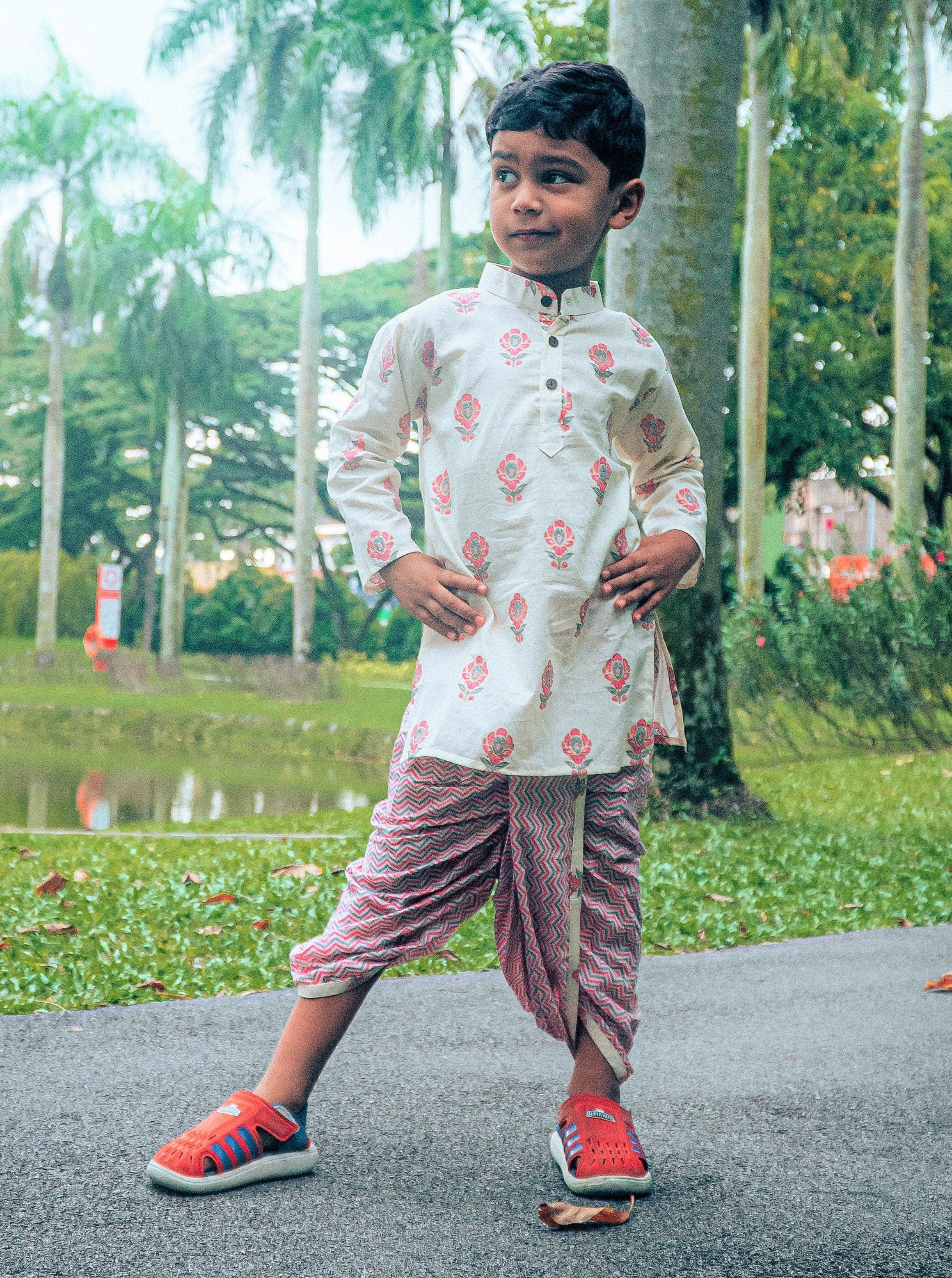 Blossom Kurta with Dhoti Pants in Baby Pink - Nimbu Kids