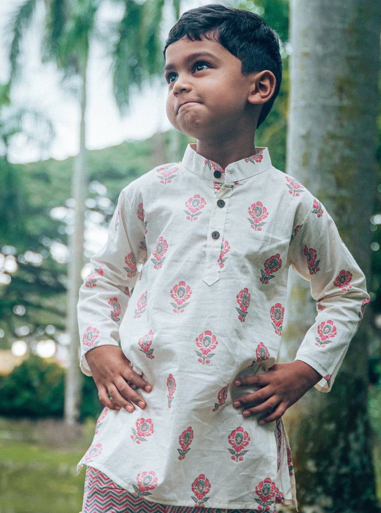 Blossom Kurta with Dhoti Pants in Baby Pink - Nimbu Kids