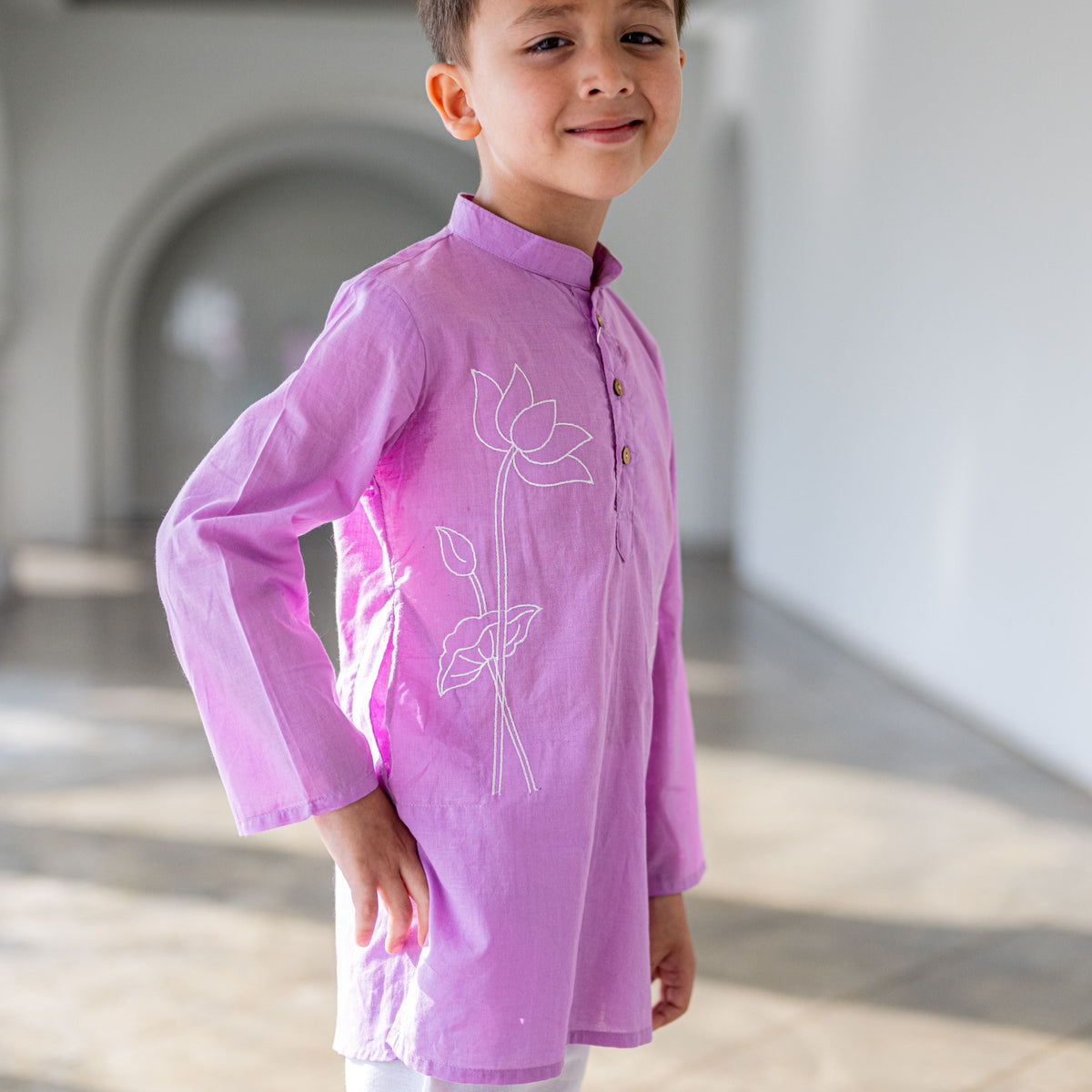 Babyhug Woven Full Sleeves Embroidered Kurta & Pajama Set - Purple main image 0