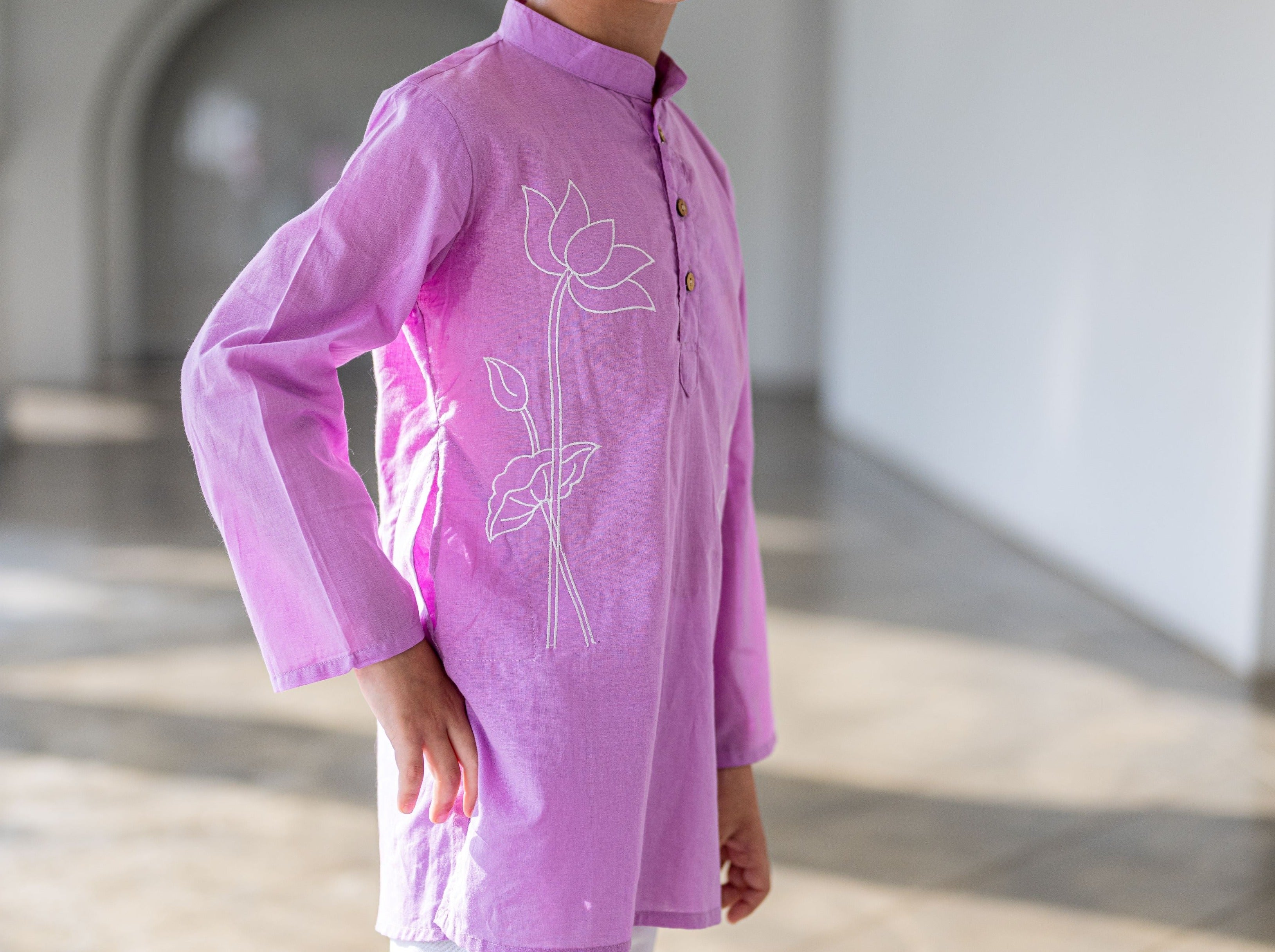 Nimbu singapore Embroidered Lotus Purple Kurta Pajama Set