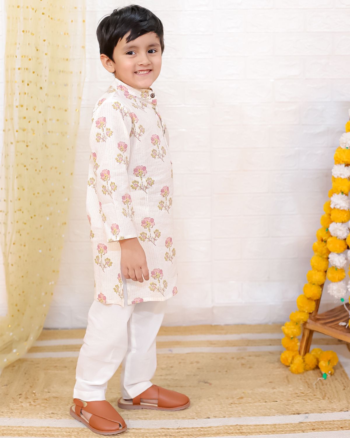 Pink Bloom Cotton Boys Kurta Pajama