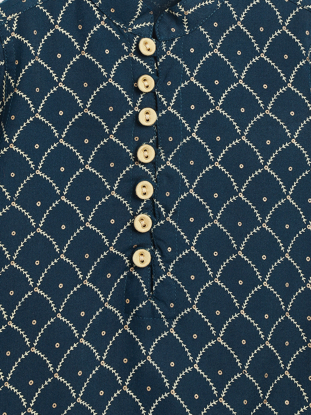 Mehul Cotton Dhoti Kurta in Foil Print in Teal & Gold