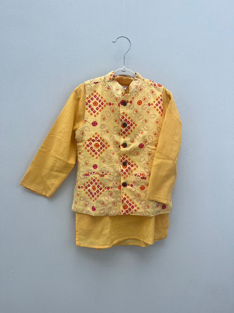 [2-3 yrs] Soft Cotton Yellow Bandhani Jacket Set