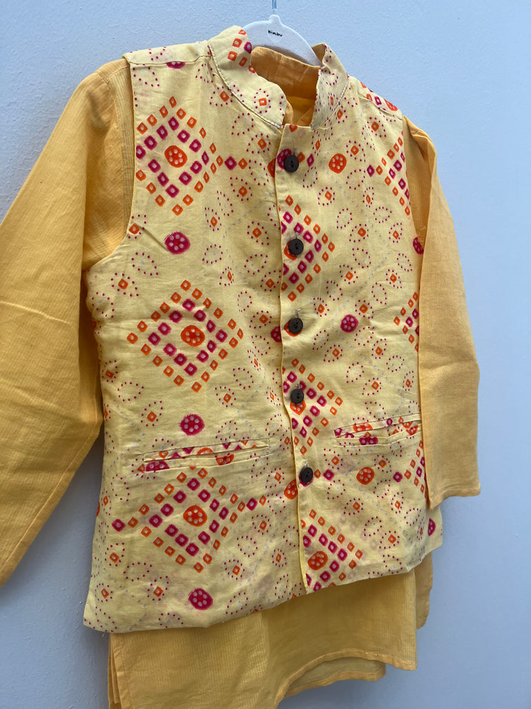 [2-3 yrs] Soft Cotton Yellow Bandhani Jacket Set