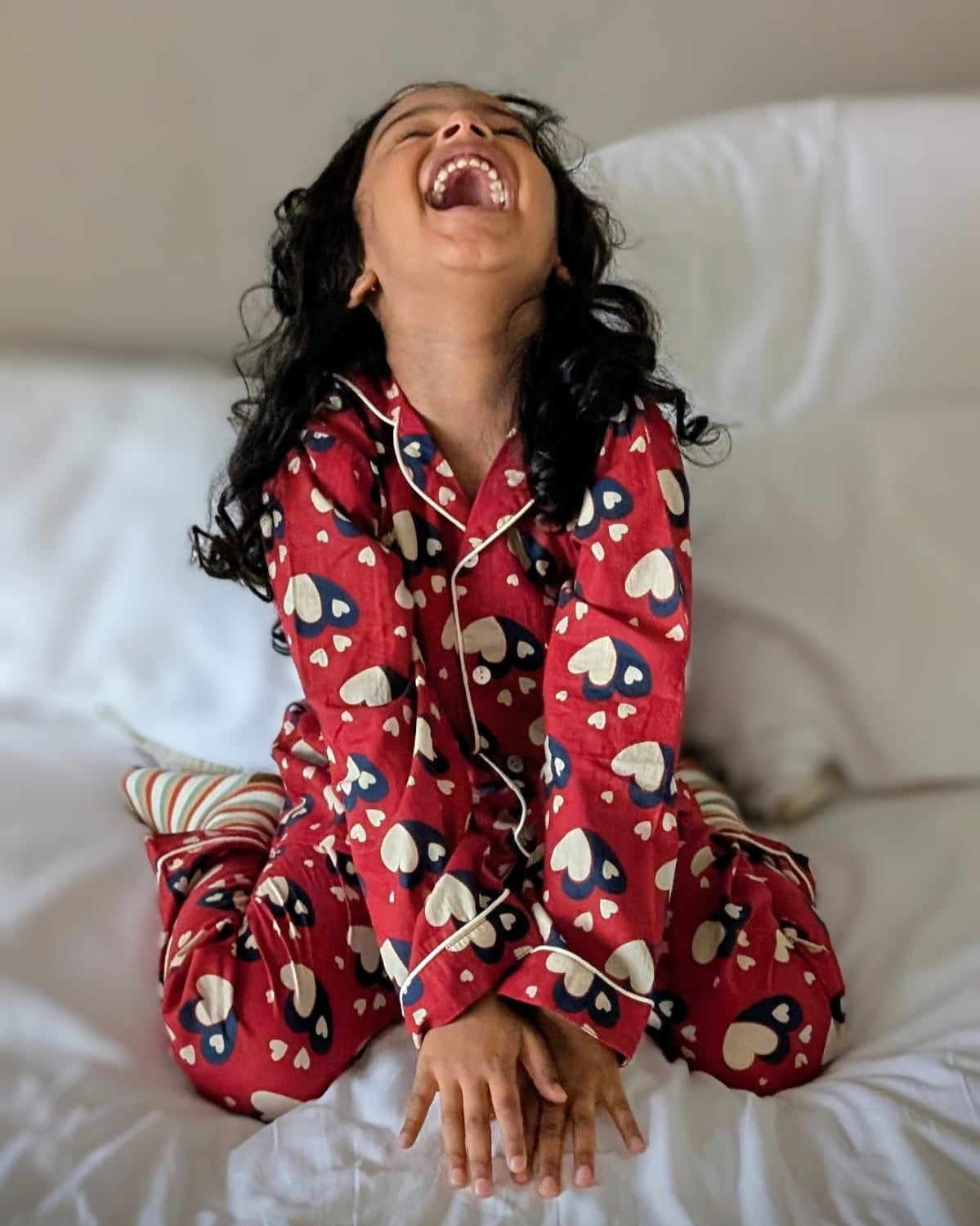 Christmas heart print pajama set in red cotton for kids