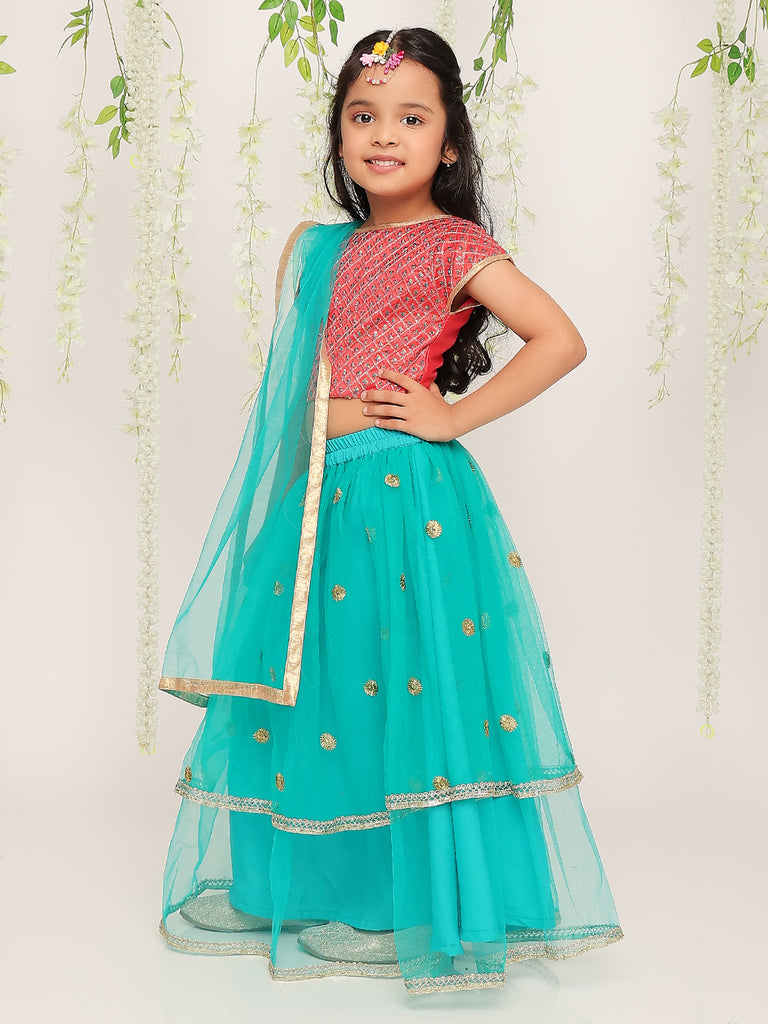 Dreamy Frill Net Lehenga - Nimbu Kids