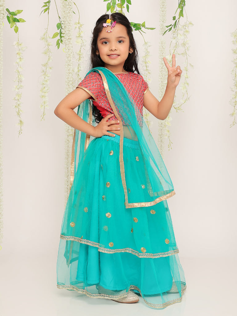 Dreamy Frill Net Lehenga - Nimbu Kids