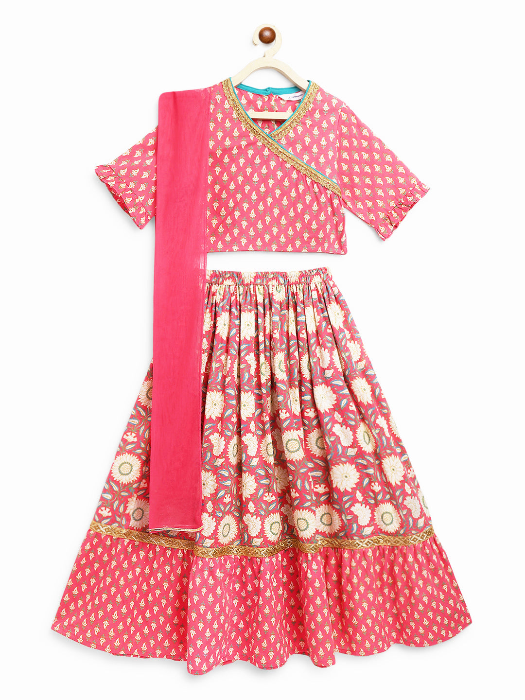 Heer Paisley Pink Lehenga with Angrakha Choli & Dupatta Set
