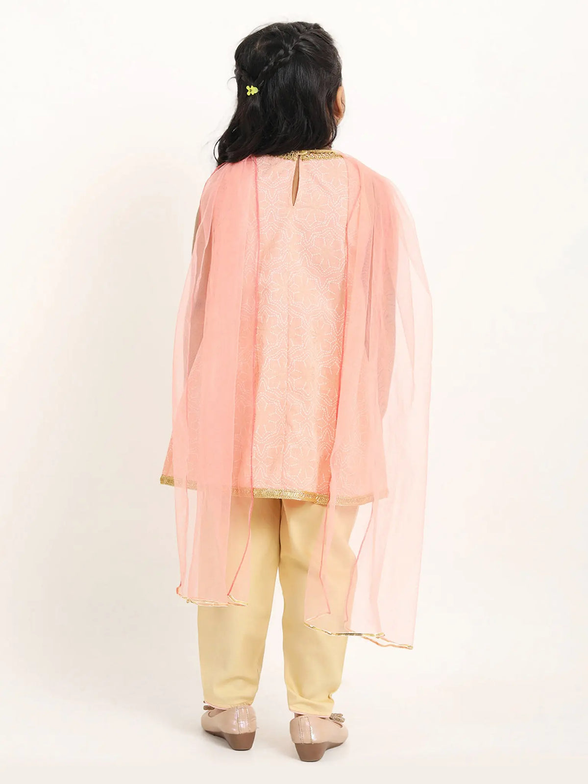 Vaani Dhoti Kurta Set with Dupatta in Khari Print in Pink & Gold