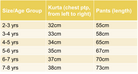 'Naaz' Kurta Pajama Set for boys in Royal Purple Nimbu Kids Singapore size chart