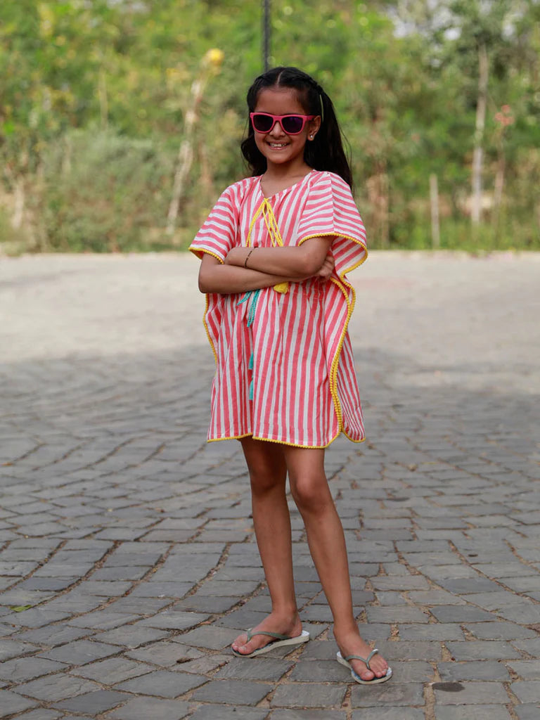 Pink Stripes Organic Cotton Kaftan - Nimbu Kids