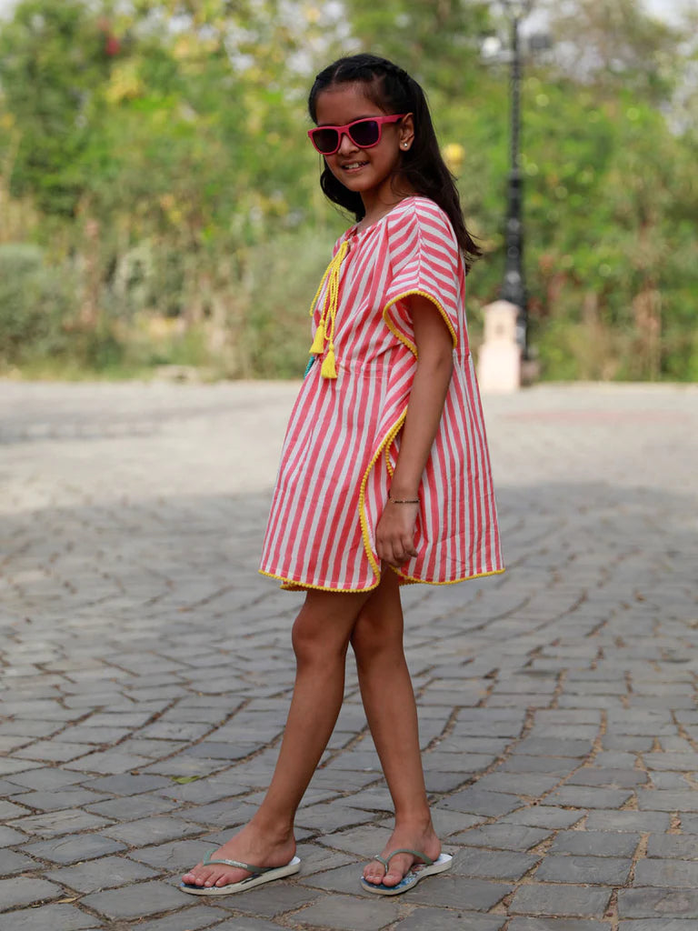 Pink Stripes Organic Cotton Kaftan - Nimbu Kids