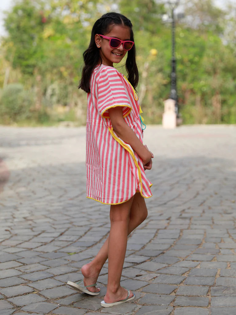 Pink Stripes Organic Cotton Kaftan - Nimbu Kids