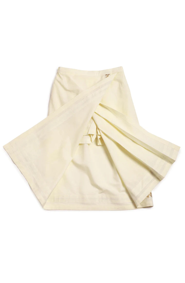 Rajnikant 3pc Cotton Mundu Set in Cream - Nimbu Kids