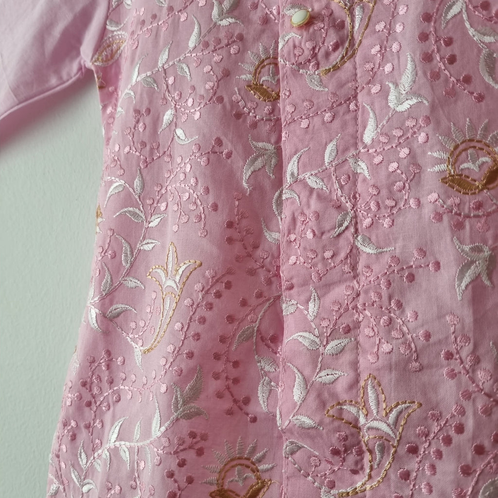 Pastel Pink Embroidered Dhoti/Pajama Set - Nimbu Kids