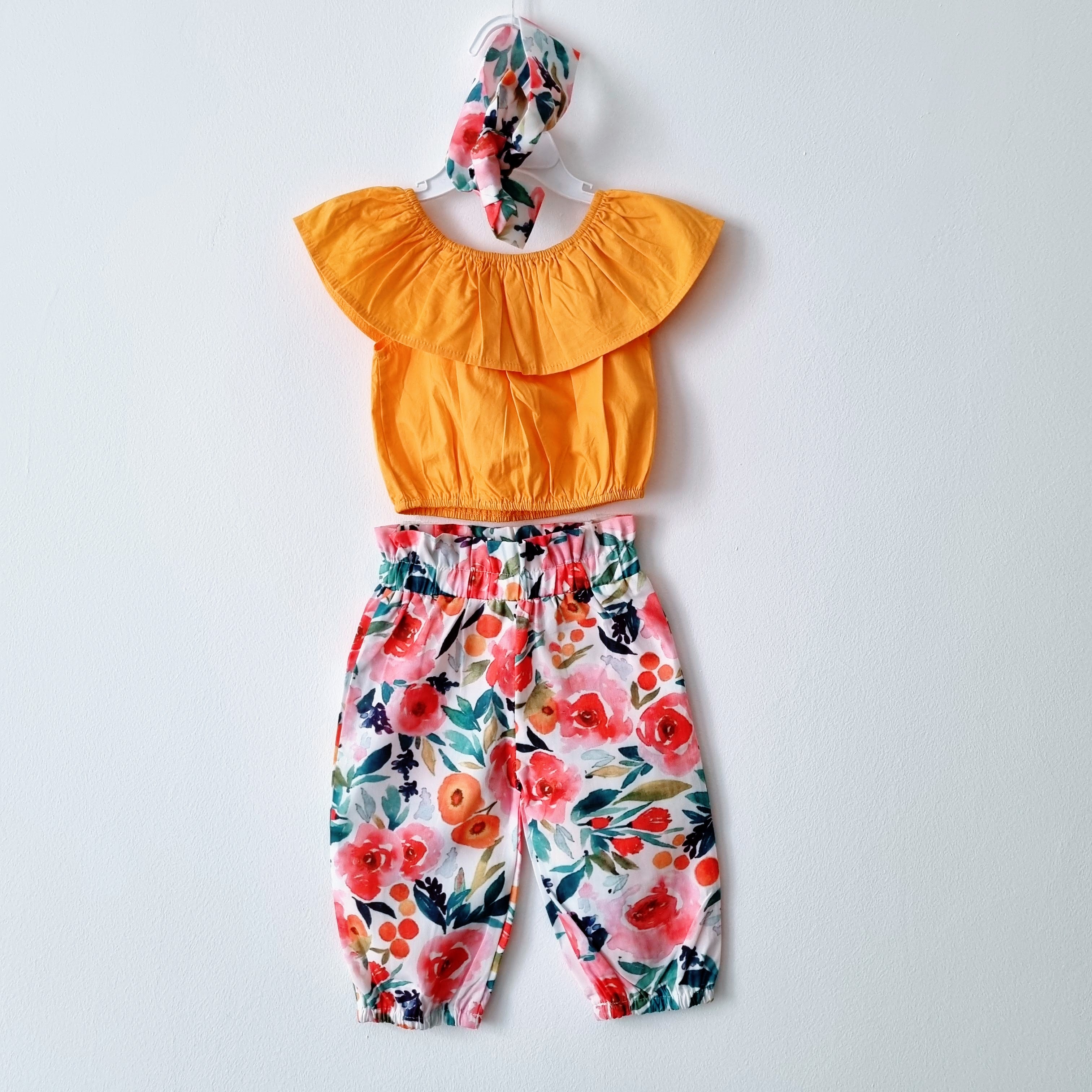 [6-12 months] Preloved Diva Yellow Floral Crop Top Set - Nimbu Kids