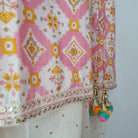 Pastel Pink Ikat Angarkha Kurti with Unicorn Colour Tassels - Nimbu Kids