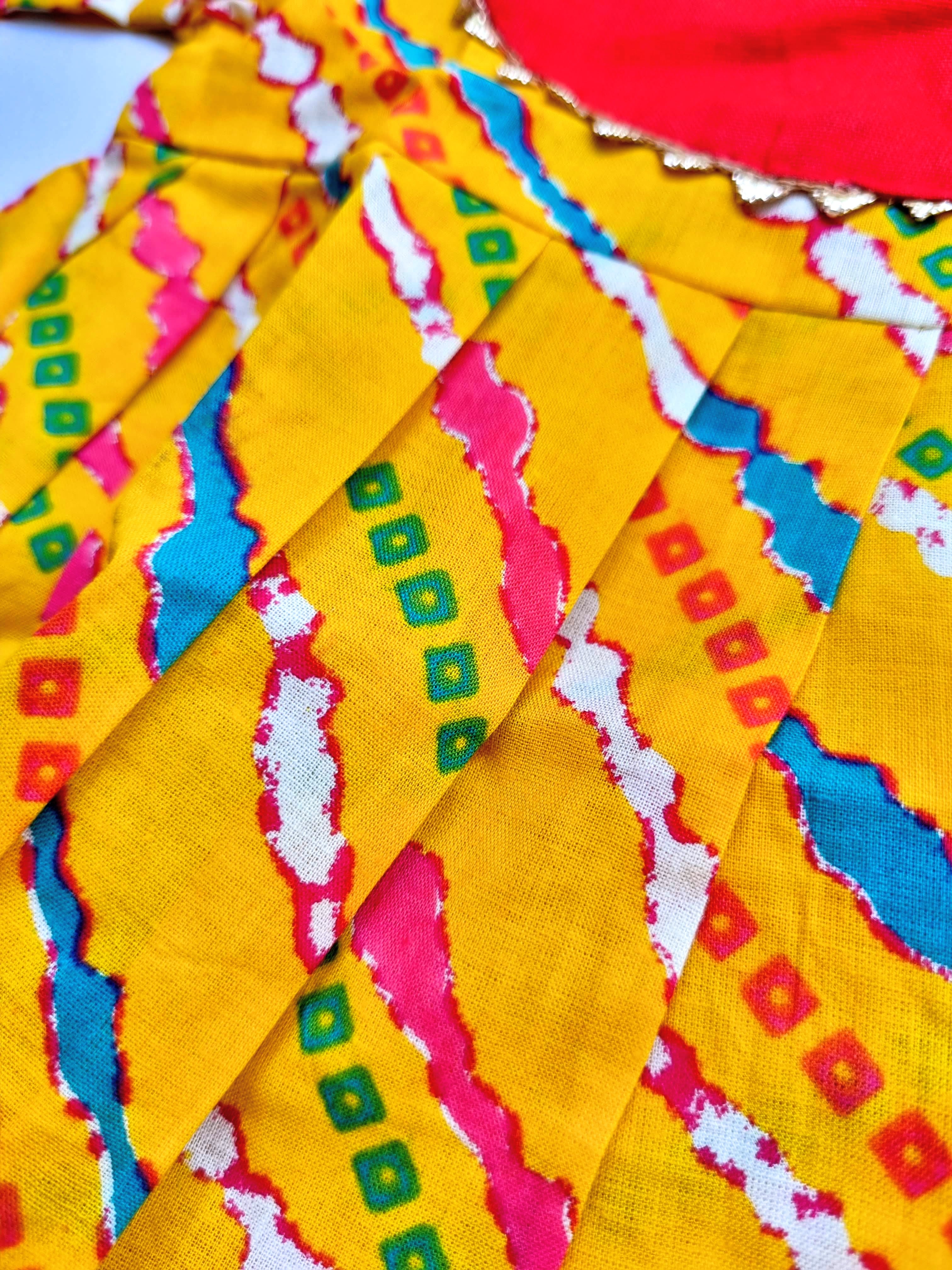 Jodhpuri Leheriya Kurti with Dhoti Pants in Yellow & Red - Nimbu Kids